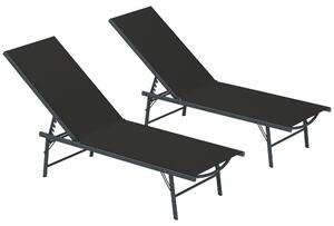 Outsunny Set di 2 lettini prendisole sdraio pieghevole textilene lettino giardino esterno inclinabile 54 x 164 x 84 cm nero | Aosom Italy