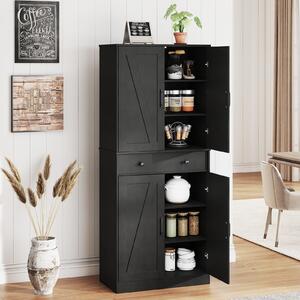 Costway Armadietto da cucina alto 183 cm con 2 kit anti-ribaltamento per soggiorno, Armadio moderno in stile agriturismo con 4 porte Nero