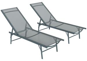 Outsunny Set di 2 lettini sedia sdraio pieghevole in textilene lettino giardino esterno inclinabile 54 x 164 x 84 cm grigio chiaro | Aosom Italy