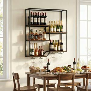 Costway Portabottiglie parete scaffale sospeso espositore bottiglie portabicchieri, Struttura metallo robusto scaffale industriale bar cucina sala pranzo