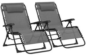 Outsunny Set di 2 lettini prendisole pieghevoli reclinabili con poggiatesta in textilene, 90 x 65 x 112 cm, grigio | Aosom Italy