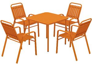 Outsunny Tavolo da giardino esterno con 4 sedie impilabili, piano a doghe 80 cm, struttura in acciaio anti-ruggine, arancione | Aosom Italy