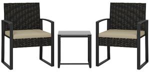 Outsunny Set da giardino in resina intrecciata per 2 persone, tavolo da giardino con 2 sedie, piano in vetro temperato, marrone | Aosom Italy