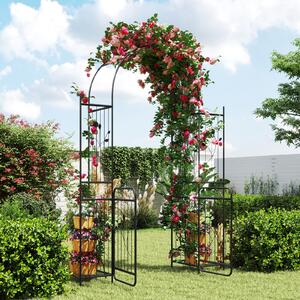 Costway Arco da giardino in metallo con cancello e ripiani per piante, Graticci per rampicanti esterno decorativo matrimoni cerimonie 220cm