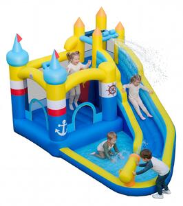 Costway Scivolo d'acqua gonfiabile con piscina splash cannone d'acqua, Parete arrampicata palline oceaniche basket castello esterno