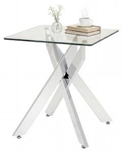 Costway Tavolino laterale in vetro piano temperato base a x in metallo, Tavolo quadrato moderno comodino soggiorno camera da letto spazi ristretti Argento