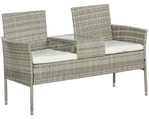 Outsunny Panca da giardino in resina intrecciata 2 posti con tavolo e cuscini - 135 x 64 x 81 cm - per balcone e terrazza nero | Aosom Italy
