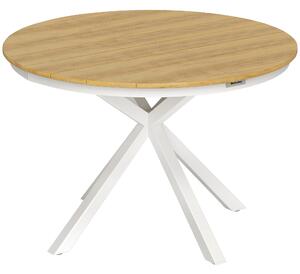 Outsunny Tavolo da giardino Ø118 cm, tavolo da balcone resistente alle intemperie in alluminio, tavolino con gambe a croce design a doghe Teak | Aosom Italy
