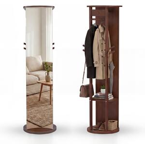 Costway Appendiabiti girevole a 360° con specchio intero terra ripiani e ganci, Mobile ingresso soggiorno camera guardaroba con design pratico 34 x 163 cm