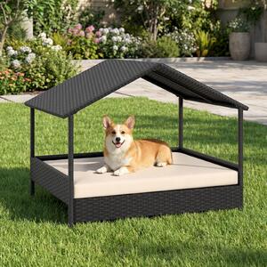 Costway Casetta per cani da esterno e interno in rattan con struttura metallo zincato, Tetto impermeabile cuscino rimovibile per cani piccola media taglia fino a 60kg Beige