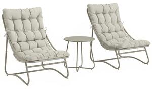 Outsunny Set mobili da balcone 3 pezzi set da giardino con tavolo cuscini struttura in acciaio piedini regolabili, traspirante Grigio chiaro | Aosom Italy