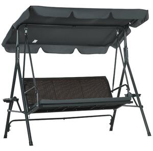 Outsunny Dondolo da giardino 3 posti tetto inclinabile con portabicchieri e ripiani seduta e schienale ergonomici | Aosom Italy
