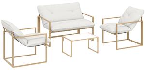 Outsunny Set da giardino 4 pezzi, lounge esterna con tavolo in vetro temperato, divano, 2 poltrone, Bianco | Aosom Italy