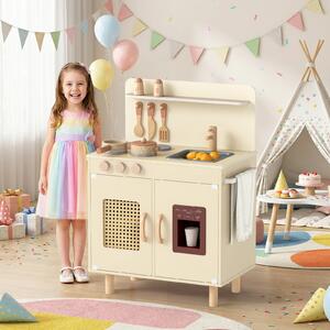 Costway Cucina giocattolo per bambini in legno con ghiacciaio e fornello realistici, Set cucinetta con lavello acqua e spazio di stoccaggio per 3+ anni Giallo