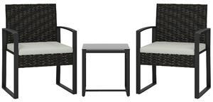 Outsunny Set bistrò in rattan, set da giardino 3 pezzi con 2 sedie da giardino, tavolino, cuscini sfoderabili, bianco crema | Aosom Italy
