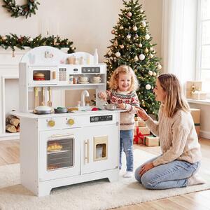 Costway Set cucina per bambini in legno con 17 accessori e fornello realistico, Cucina giocattolo per bambini 3+ anni Bianco