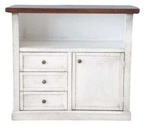 Porta tv 1 anta 3 cassetti legno shabby bianco anticato noce 84x40x80