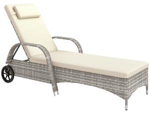Outsunny Lettino prendisole con materasso, inclinazione multiposizione regolabile, braccioli, ruote 200 x 73 x 30-103 cm Grigio chiaro | Aosom Italy