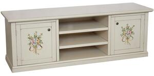 Porta tv 2 ante legno shabby bianco decori 160x46x56