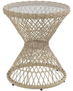 Outsunny Tavolino laterale design Boho, piano in vetro, PE-Rattan, 45 cm x 45 cm x 52 cm, Naturale | Aosom Italy