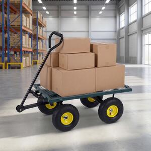 Costway Carrello giardino in metallo pieghevole 2 in 1 con portata 408kg e manico regolabile, Carretto per cortile e fattoria con sponde e borsa portaoggetti