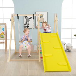 Costway Palestra da interno 4 in 1 per bambini 1+ anni con altalena e struttura da arrampicata, Set Montessori in legno per gioco e attività motorie Multicolore