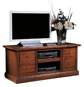 Porta tv classico 4 cassetti 2 vani tinta noce 115x46x54