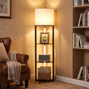 Costway Lampada da terra angolare con 3 mensole e luci LED dimmerabili, Lampada moderna per casa e soggiorno con interruttore a pedale