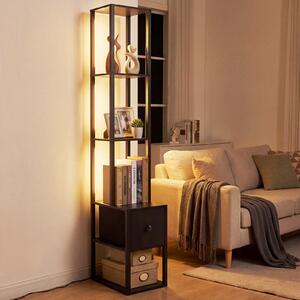 Costway Lampada da terra con ripiani e cassetto per soggiorno e camera da letto, Lampada moderna angolare con tavolino e luminosità regolabile