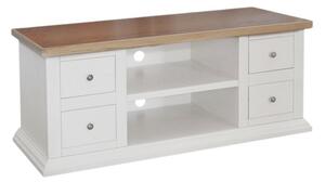 Porta tv 4 cassetti 2 vani a giorno shabby bianco e naturale 120x50x53