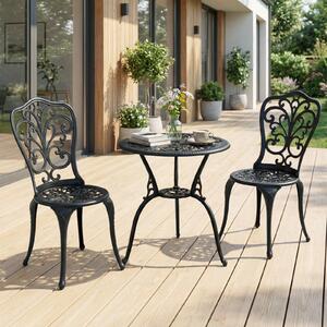 Costway Set bistrot da esterno 3 pezzi in alluminio pressofuso resistente alle intemperie, Mobili da giardino con foro ombrellone e schienali a farfalla Nero
