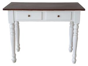 Scrivania 2 cassetti bicolore bianco noce tornita 105x55x78