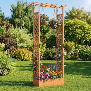 Costway Letto da giardino rialzato con traliccio e drenaggio integrato, Portapianta in legno di abete per interni ed esterni Arancione