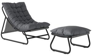Outsunny Poltrona lounge da esterno poltrona da balcone con poggiapiedi imbottitura spessa 13 cm piedi antiscivolo Grigio scuro | Aosom Italy