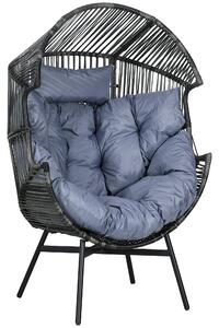 Outsunny Poltrona in rattan Sedia da esterno Poltrona da giardino, PE-Rattan, 89 cm x 75 cm x 143 cm, Grigio+Nero | Aosom Italy