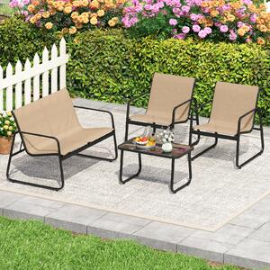 Costway Set di mobili da patio con tavolino in vetro temperato, Set da conversazione per esterni con telaio metallico Marrone
