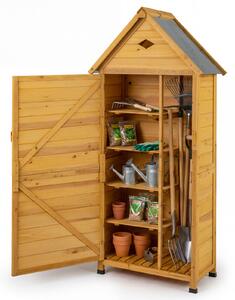 Costway Capanno da giardino in legno con porta serratura pavimento e 4 ripiani, Armadio da esterno con ventilazione e tetto inclinato per attrezzi Giallo