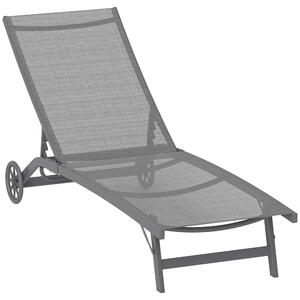 Outsunny Lettino prendisole, schienale regolabile in 5 posizioni, tessuto traspirante, telaio in alluminio, Grigio scuro, 195 x 66 x 34 cm | Aosom Italy