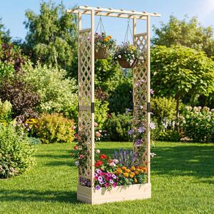 Costway Letto da giardino rialzato con traliccio e drenaggio integrato, Portapianta in legno di abete per interni ed esterni Naturale