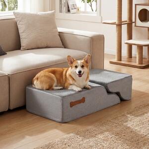 Costway Scale per cani a 4 gradini per letti alti divani e poltrone con rampe trasformabili, Scala in schiuma ad alta densità con fondo antiscivolo e copertura lavabile Grigio