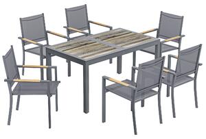 Outsunny Set da Pranzo Esterno per 6 Persone, Tavolo e Sedie, Sedie Impilabili in Rete e Tavolo Effetto Legno, Grigio Scuro | Aosom Italy