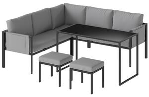 Outsunny Salotto da Giardino Divano ad Angolo Esterno 6 Pezzi Cuscini 10 cm Tavolo Alto e 2 Poggiapiedi Grigio | Aosom Italy