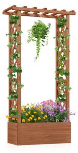 Costway Letto da giardino in legno con traliccio e tetto pendente, Scatola fioriera con fori di drenaggio per interni ed esterni Marrone scuro