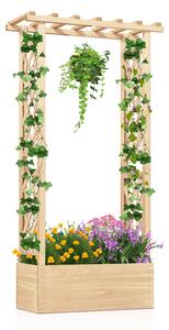Costway Letto da giardino in legno con traliccio e tetto pendente, Scatola fioriera con fori di drenaggio per interni ed esterni Naturale