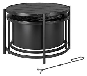 Outsunny Braciere Rotondo con Griglia, Attizzatoio e Coperchio, 66x63x41 cm, Nero | Aosom Italy
