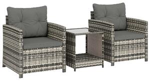 Outsunny Set da Giardino Esterno 3 Pezzi in Resina Intrecciata Tavolo e 2 Poltrone con Cuscini, 62x65x75cm, Grigio Chiaro | Aosom Italy