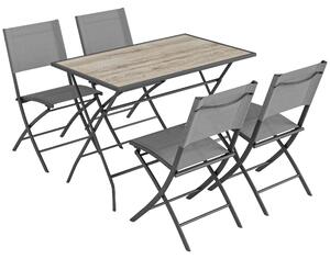 Outsunny Set Mobili da Giardino Pieghevole 5 pezzi Tavolo con 4 Sedie Traspiranti Effetto Legno Salvaspazio | Aosom Italy