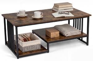 Costway Tavolino da caffè rettangolare con 2 ripiani portaoggetti e struttura metallica resistente, Tavolo moderno per soggiorno e lounge 110x60x45 cm Marrone rustico