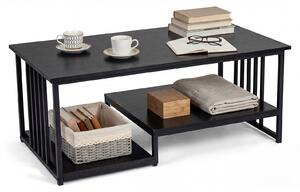 Costway Tavolino da caffè rettangolare con 2 ripiani portaoggetti e struttura metallica resistente, Tavolo moderno per soggiorno e lounge 110x60x45 cm Nero