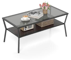 Costway Tavolino da caffè a 2 livelli con ripiano in vetro temperato, Tavolo moderno con struttura metallica per soggiorno ufficio 106,5x50,5x46,5 cm